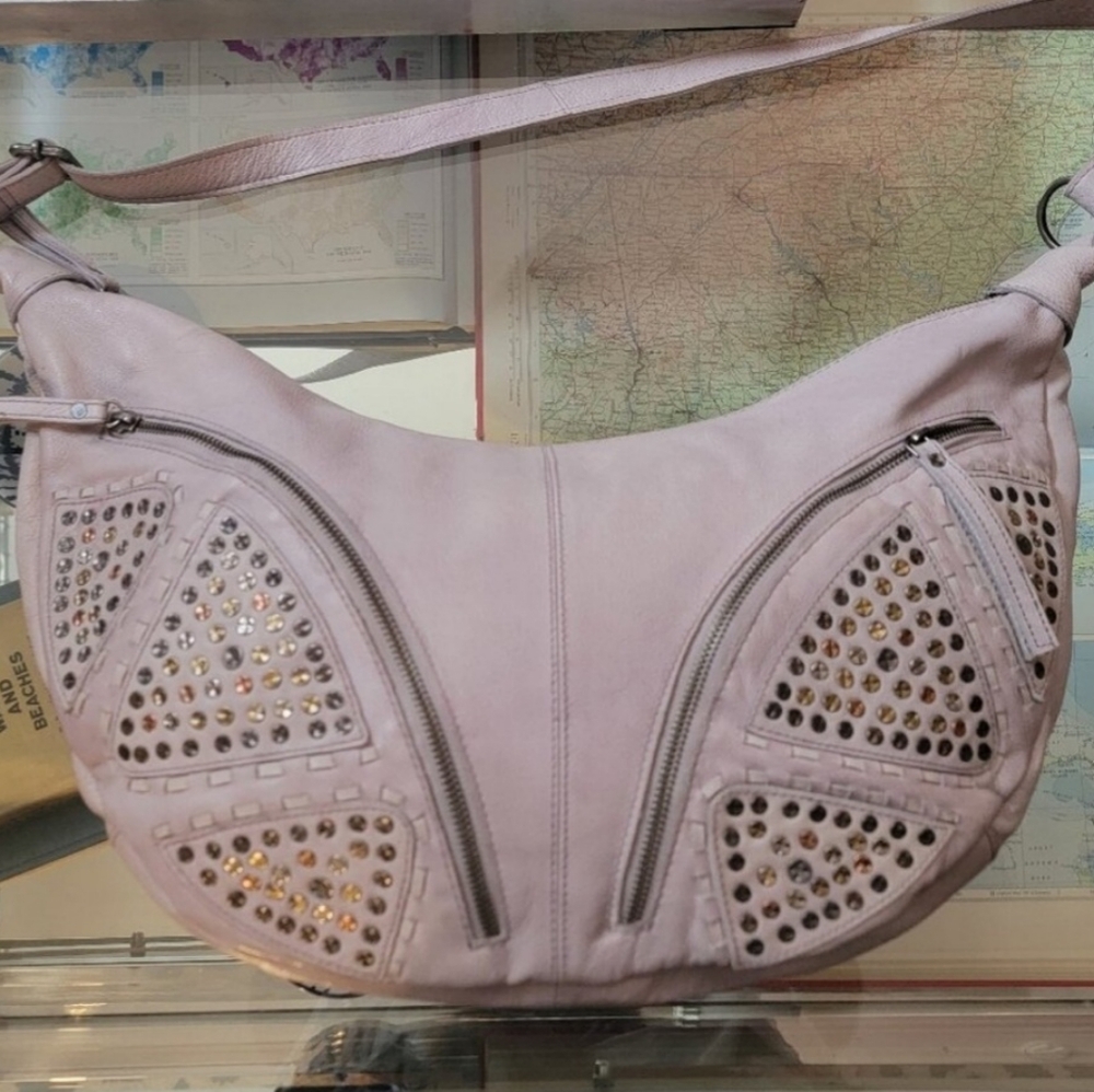 Free People Gray Cream Hobo Bag